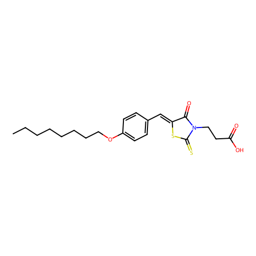 (Z)-3-(5-(4-(octyloxy)benzylidene)-4-oxo-2-thioxothiazolidin-3-yl)propanoic acid structure