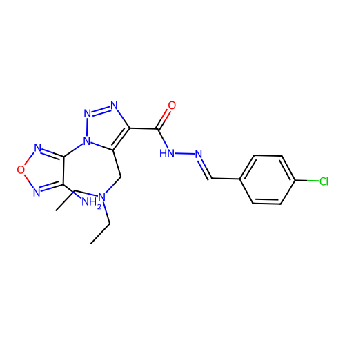 (E)-1-(4-amino-1,2,5-oxadiazol-3-yl)-N'-(4-chlorobenzylidene)-5-((diethylamino)methyl)-1H-1,2,3-triazole-4-carbohydrazide structure