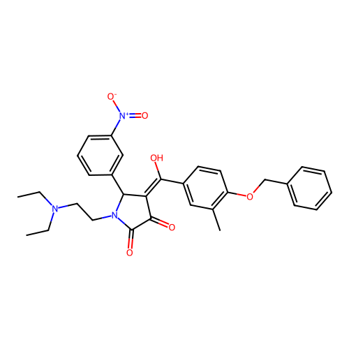 (4E)-1-(2-diethylaminoethyl)-4-[hydroxy-(3-methyl-4-phenylmethoxyphenyl)methylidene]-5-(3-nitrophenyl)pyrrolidine-2,3-dione structure