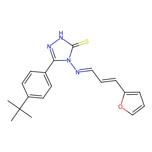 5-(4-tert-butylphenyl)-4-{[(1E,2E)-3-(furan-2-yl)prop-2-en-1-ylidene]amino}-4H-1,2,4-triazole-3-thiol structure