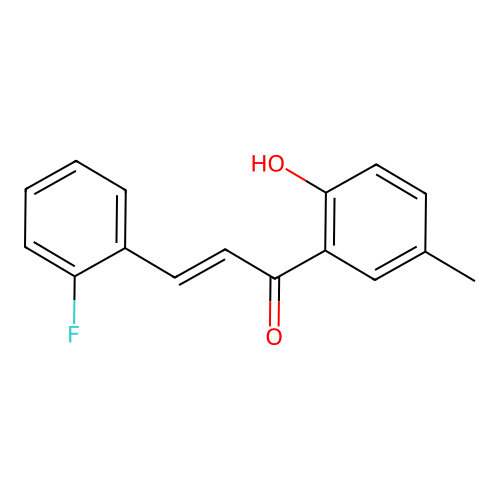 (2E)-3-(2-fluorophenyl)-1-(2-hydroxy-5-methylphenyl)prop-2-en-1-one structure