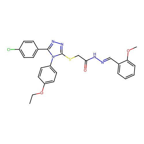 2-{[5-(4-chlorophenyl)-4-(4-ethoxyphenyl)-4H-1,2,4-triazol-3-yl]sulfanyl}-N'-[(E)-(2-methoxyphenyl)methylidene]acetohydrazide structure