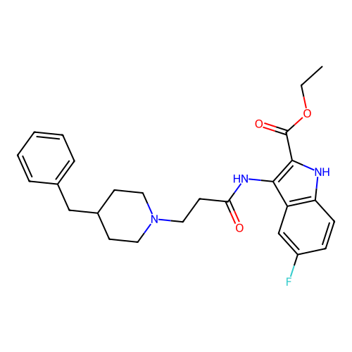 ethyl 3-(3-(4-benzylpiperidin-1-yl)propanamido)-5-fluoro-1H-indole-2-carboxylate structure