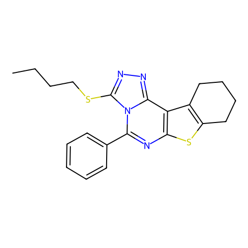 3-(butylsulfanyl)-5-phenyl-8,9,10,11-tetrahydro[1]benzothieno[3,2-e][1,2,4]triazolo[4,3-c]pyrimidine structure