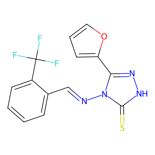 3-(furan-2-yl)-4-[(E)-[2-(trifluoromethyl)phenyl]methylideneamino]-1H-1,2,4-triazole-5-thione structure