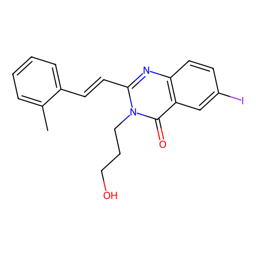 3-(3-hydroxypropyl)-6-iodo-2-[(E)-2-(2-methylphenyl)ethenyl]quinazolin-4(3H)-one structure