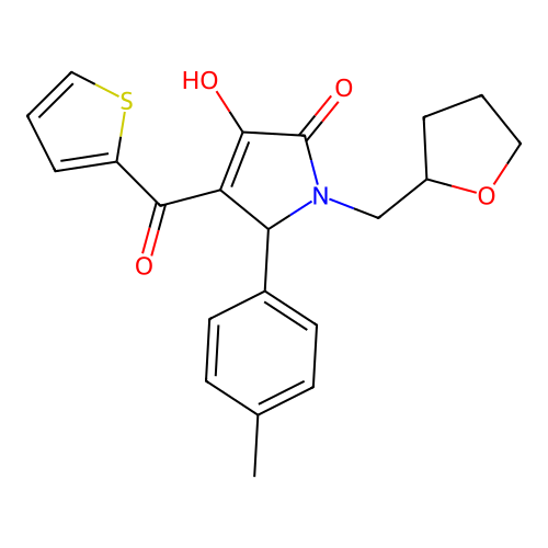 (4E)-4-[hydroxy(thiophen-2-yl)methylidene]-5-(4-methylphenyl)-1-(tetrahydrofuran-2-ylmethyl)pyrrolidine-2,3-dione structure