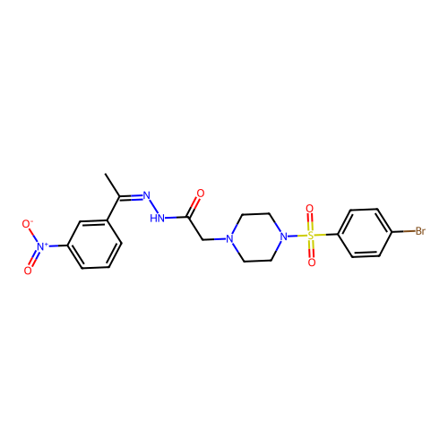 (Z)-2-(4-((4-bromophenyl)sulfonyl)piperazin-1-yl)-N'-(1-(3-nitrophenyl)ethylidene)acetohydrazide structure