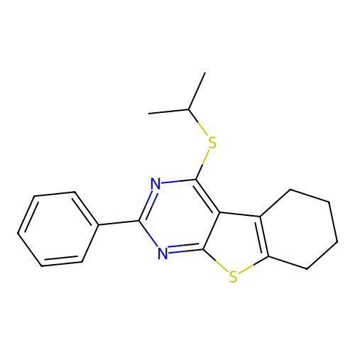 2-phenyl-4-(propan-2-ylsulfanyl)-5,6,7,8-tetrahydro[1]benzothieno[2,3-d]pyrimidine structure