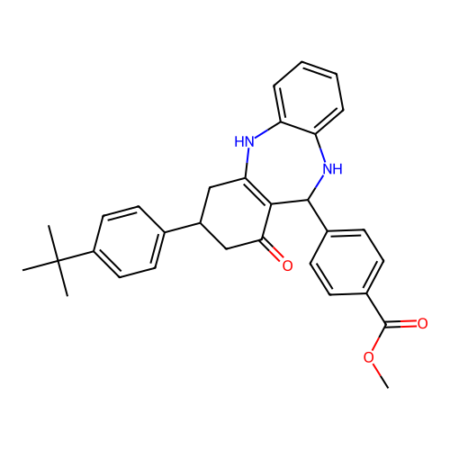 methyl 4-[3-(4-tert-butylphenyl)-1-hydroxy-3,4,10,11-tetrahydro-2H-dibenzo[b,e][1,4]diazepin-11-yl]benzoate structure