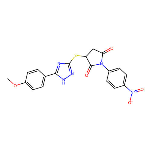 3-{[5-(4-methoxyphenyl)-4H-1,2,4-triazol-3-yl]sulfanyl}-1-(4-nitrophenyl)pyrrolidine-2,5-dione structure