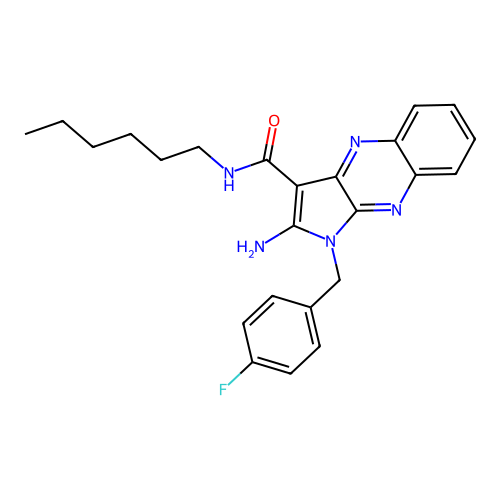 2-amino-1-(4-fluorobenzyl)-N-hexyl-1H-pyrrolo[2,3-b]quinoxaline-3-carboxamide structure