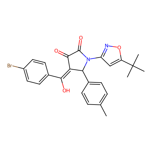 (4E)-4-[(4-bromophenyl)(hydroxy)methylidene]-1-(5-tert-butyl-1,2-oxazol-3-yl)-5-(4-methylphenyl)pyrrolidine-2,3-dione structure