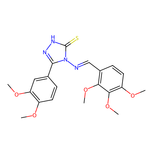 (E)-5-(3,4-dimethoxyphenyl)-4-((2,3,4-trimethoxybenzylidene)amino)-4H-1,2,4-triazole-3-thiol structure