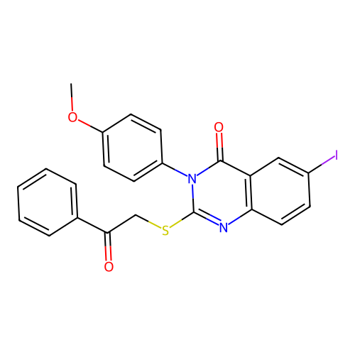 6-iodo-3-(4-methoxyphenyl)-2-[(2-oxo-2-phenylethyl)sulfanyl]quinazolin-4(3H)-one structure