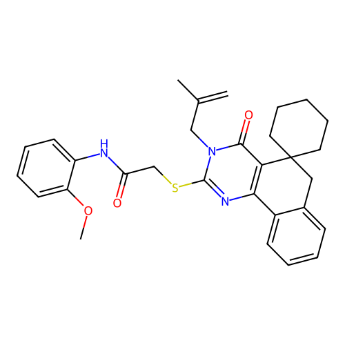 N-(2-methoxyphenyl)-2-((3-(2-methylallyl)-4-oxo-4,6-dihydro-3H-spiro[benzo[h]quinazoline-5,1'-cyclohexan]-2-yl)thio)acetamide structure