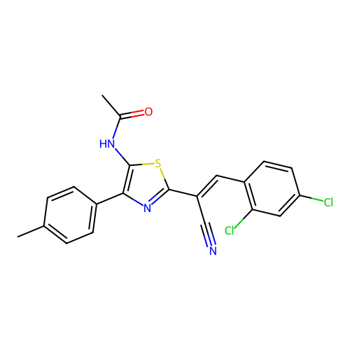 (E)-N-(2-(1-cyano-2-(2,4-dichlorophenyl)vinyl)-4-(p-tolyl)thiazol-5-yl)acetamide structure