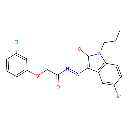 (E)-N'-(5-bromo-2-oxo-1-propylindolin-3-ylidene)-2-(3-chlorophenoxy)acetohydrazide structure
