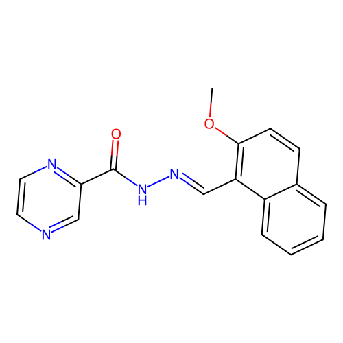 (E)-N'-((2-methoxynaphthalen-1-yl)methylene)pyrazine-2-carbohydrazide structure