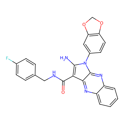 2-amino-1-(1,3-benzodioxol-5-yl)-N-(4-fluorobenzyl)-1H-pyrrolo[2,3-b]quinoxaline-3-carboxamide structure