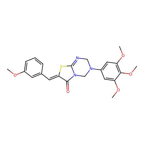 (7Z)-7-(3-methoxybenzylidene)-3-(3,4,5-trimethoxyphenyl)-3,4-dihydro-2H-[1,3]thiazolo[3,2-a][1,3,5]triazin-6(7H)-one structure