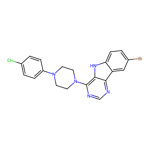 8-bromo-4-[4-(4-chlorophenyl)piperazin-1-yl]-5H-pyrimido[5,4-b]indole structure