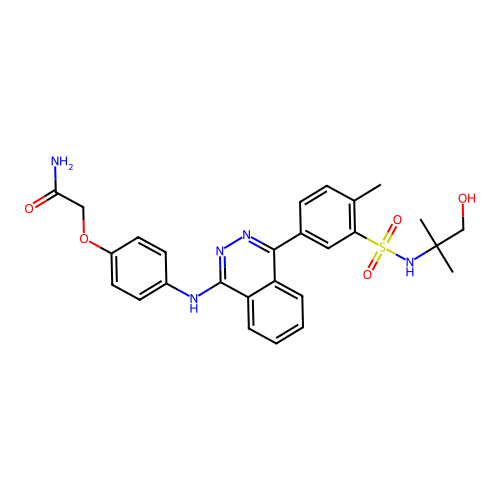 2-{4-[(4-{3-[(1-hydroxy-2-methylpropan-2-yl)sulfamoyl]-4-methylphenyl}phthalazin-1-yl)amino]phenoxy}acetamide structure