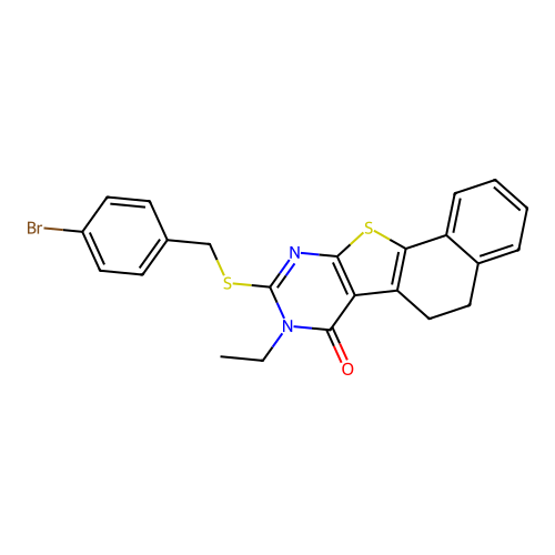 9-((4-bromobenzyl)thio)-8-ethyl-5,6-dihydronaphtho[2',1':4,5]thieno[2,3-d]pyrimidin-7(8H)-one structure
