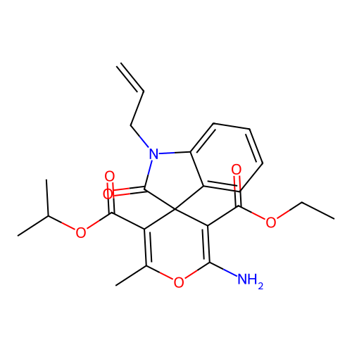 (S)-3'-ethyl 5'-isopropyl 1-allyl-2'-amino-6'-methyl-2-oxospiro[indoline-3,4'-pyran]-3',5'-dicarboxylate structure