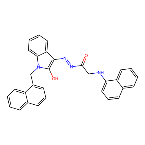 (Z)-2-(naphthalen-1-ylamino)-N'-(1-(naphthalen-1-ylmethyl)-2-oxoindolin-3-ylidene)acetohydrazide structure