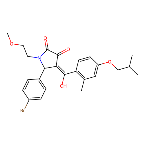 (4E)-5-(4-bromophenyl)-4-[hydroxy-[2-methyl-4-(2-methylpropoxy)phenyl]methylidene]-1-(2-methoxyethyl)pyrrolidine-2,3-dione structure