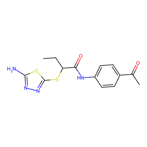 N-(4-acetylphenyl)-2-[(5-amino-1,3,4-thiadiazol-2-yl)sulfanyl]butanamide structure