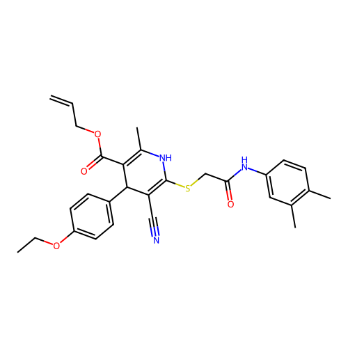 allyl 5-cyano-6-((2-((3,4-dimethylphenyl)amino)-2-oxoethyl)thio)-4-(4-ethoxyphenyl)-2-methyl-1,4-dihydropyridine-3-carboxylate structure