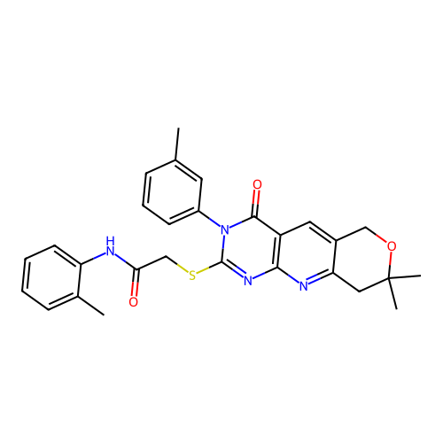 2-((8,8-dimethyl-4-oxo-3-(m-tolyl)-4,6,8,9-tetrahydro-3H-pyrano[3',4':5,6]pyrido[2,3-d]pyrimidin-2-yl)thio)-N-(o-tolyl)acetamide structure