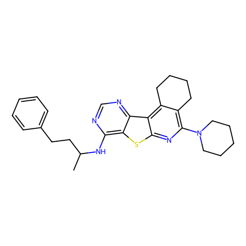 N-(4-phenylbutan-2-yl)-5-(piperidin-1-yl)-1,2,3,4-tetrahydropyrimido[4',5':4,5]thieno[2,3-c]isoquinolin-8-amine structure