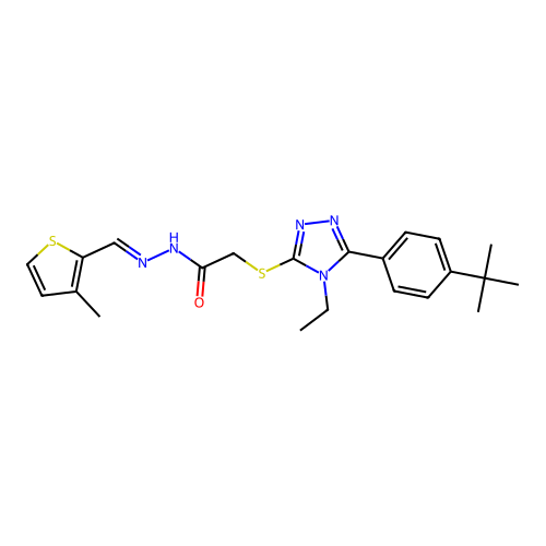 2-{[5-(4-tert-butylphenyl)-4-ethyl-4H-1,2,4-triazol-3-yl]sulfanyl}-N'-[(E)-(3-methylthiophen-2-yl)methylidene]acetohydrazide structure