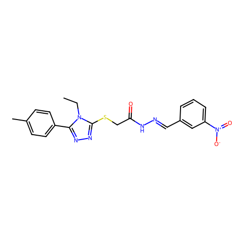 (E)-2-((4-ethyl-5-(p-tolyl)-4H-1,2,4-triazol-3-yl)thio)-N'-(3-nitrobenzylidene)acetohydrazide structure