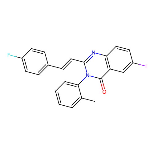 2-[(E)-2-(4-fluorophenyl)ethenyl]-6-iodo-3-(2-methylphenyl)quinazolin-4(3H)-one structure