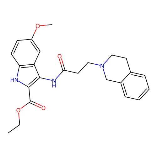 ethyl 3-(3-(3,4-dihydroisoquinolin-2(1H)-yl)propanamido)-5-methoxy-1H-indole-2-carboxylate structure