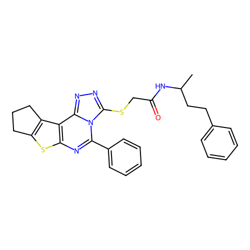 2-((5-phenyl-9,10-dihydro-8H-cyclopenta[4,5]thieno[3,2-e][1,2,4]triazolo[4,3-c]pyrimidin-3-yl)thio)-N-(4-phenylbutan-2-yl)acetamide structure