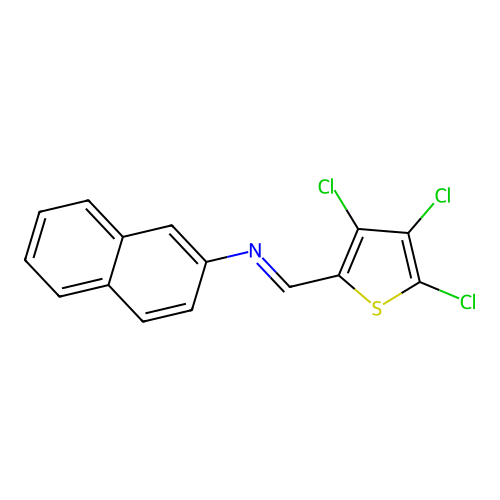 N-[(E)-(3,4,5-trichlorothiophen-2-yl)methylidene]naphthalen-2-amine structure