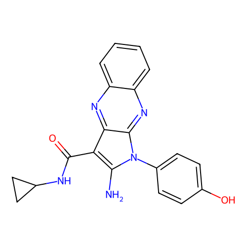 2-amino-N-cyclopropyl-1-(4-hydroxyphenyl)-1H-pyrrolo[2,3-b]quinoxaline-3-carboxamide structure