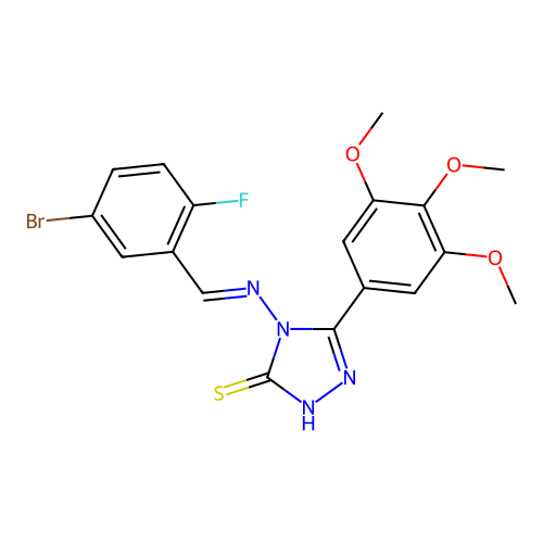 (E)-4-((5-bromo-2-fluorobenzylidene)amino)-5-(3,4,5-trimethoxyphenyl)-4H-1,2,4-triazole-3-thiol structure