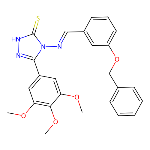 (E)-4-((3-(benzyloxy)benzylidene)amino)-5-(3,4,5-trimethoxyphenyl)-4H-1,2,4-triazole-3-thiol structure