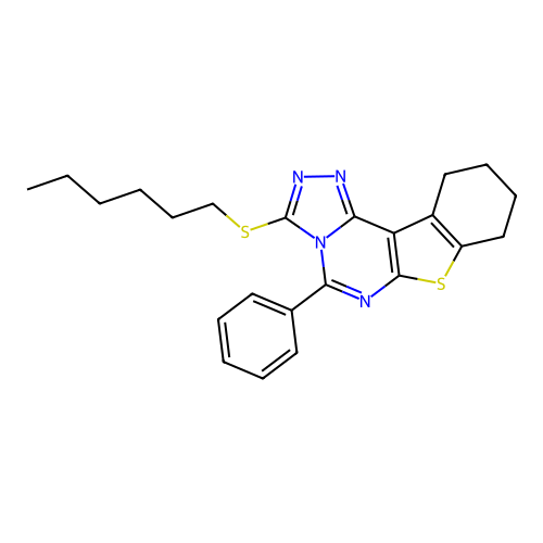 3-(hexylsulfanyl)-5-phenyl-8,9,10,11-tetrahydro[1]benzothieno[3,2-e][1,2,4]triazolo[4,3-c]pyrimidine structure