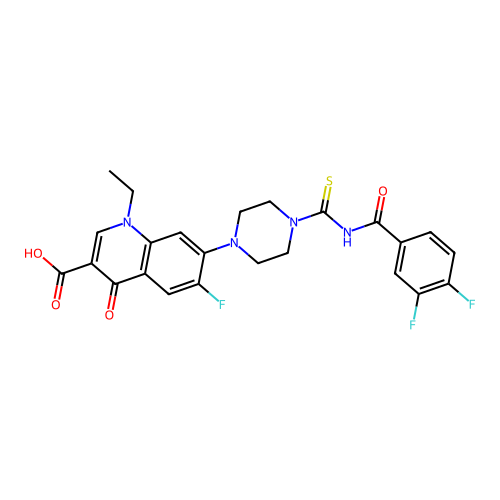 7-(4-{[(3,4-difluorobenzoyl)amino]carbonothioyl}-1-piperazinyl)-1-ethyl-6-fluoro-4-oxo-1,4-dihydro-3-quinolinecarboxylic acid structure