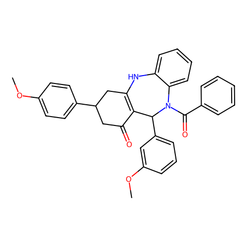 [1-hydroxy-11-(3-methoxyphenyl)-3-(4-methoxyphenyl)-2,3,4,11-tetrahydro-10H-dibenzo[b,e][1,4]diazepin-10-yl](phenyl)methanone structure