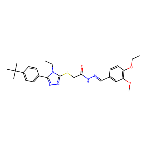 2-{[5-(4-tert-butylphenyl)-4-ethyl-4H-1,2,4-triazol-3-yl]sulfanyl}-N'-[(E)-(4-ethoxy-3-methoxyphenyl)methylidene]acetohydrazide structure
