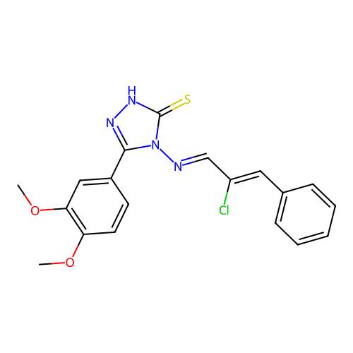 4-[(E)-[(Z)-2-chloro-3-phenylprop-2-enylidene]amino]-3-(3,4-dimethoxyphenyl)-1H-1,2,4-triazole-5-thione structure