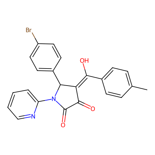 (4E)-5-(4-bromophenyl)-4-[hydroxy(4-methylphenyl)methylidene]-1-(pyridin-2-yl)pyrrolidine-2,3-dione structure